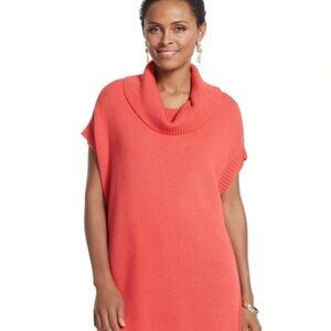 NWT Chico's Nina Cowl Neck Sweater Tunic Caliente Coral Cotton Size 3 Sleeveless